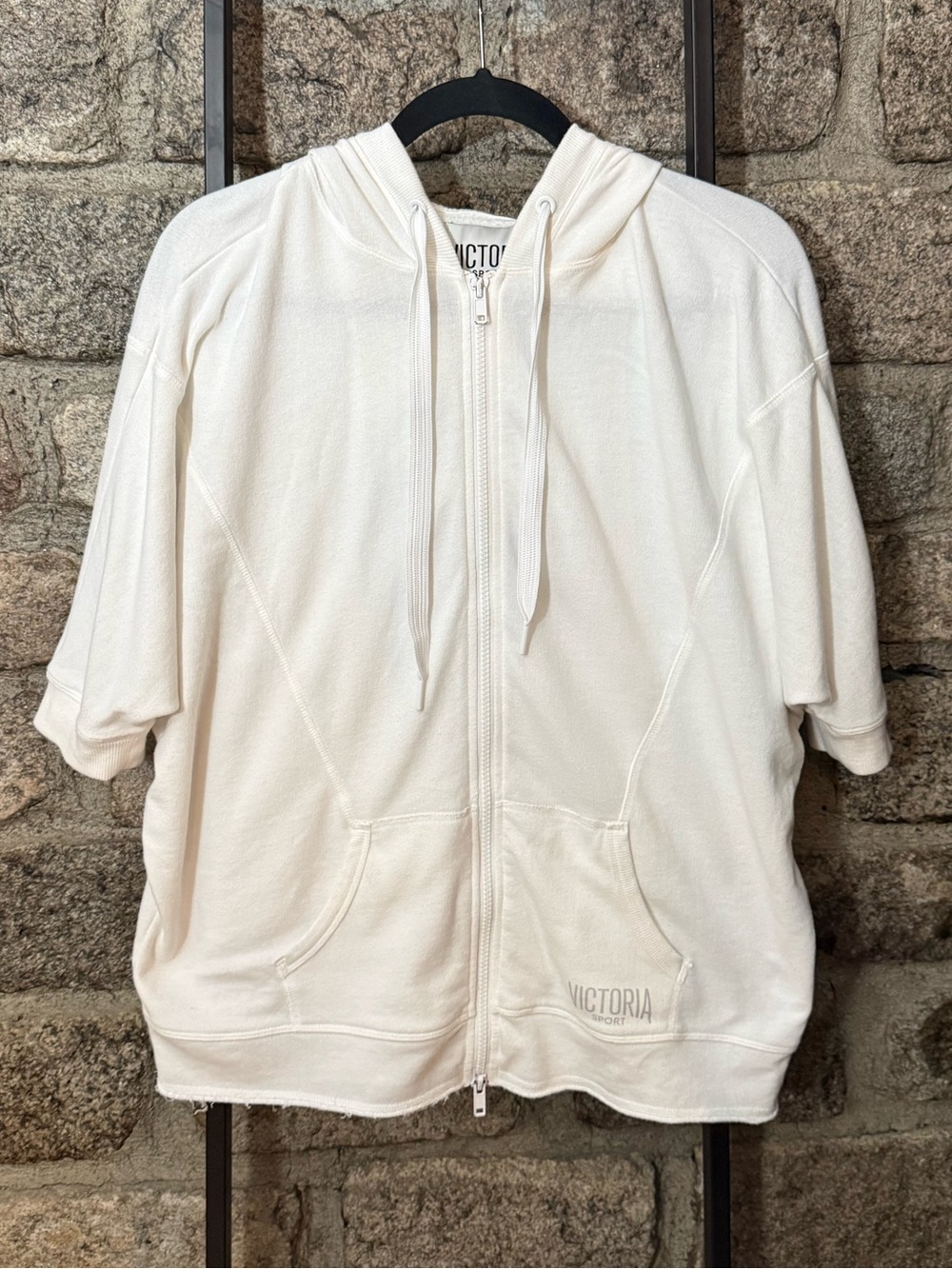 Victoria Sport Cream Short Dolman Sleeve Zip-Up Hoodie